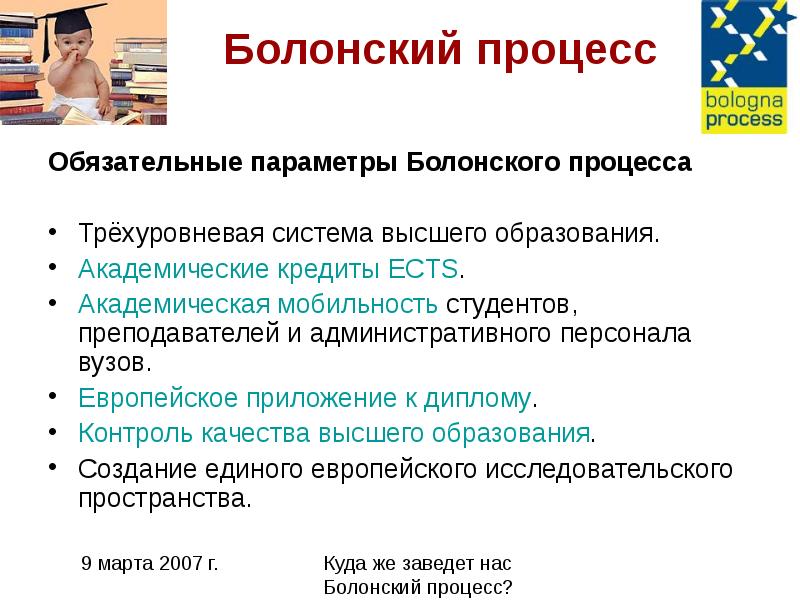 Обязательные параметры. Болонская система образования. .Олонская система образовани. Структура болонской системы образования. Болонский процесс в России.