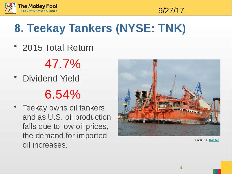 8. Teekay Tankers (NYSE: TNK) 2015 Total Return 47.7% Dividend Yield