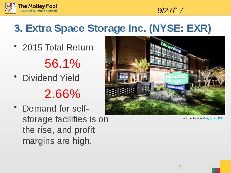 3. Extra Space Storage Inc. (NYSE: EXR) 2015 Total Return 56.1%