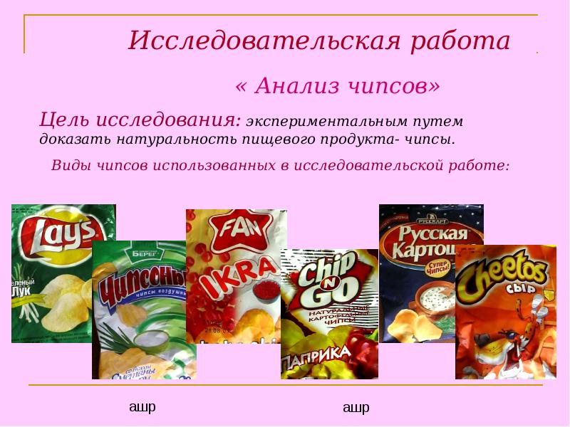 Исследование чипсов и выработка рекомендаций по их использованию в качестве продуктов питания проект