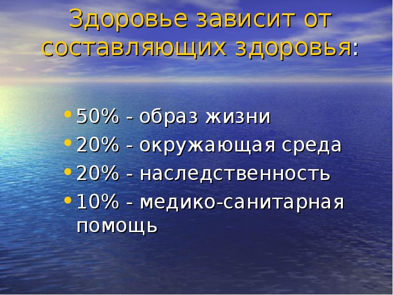 Здоровье 50. Здоровье зависит от тебя. 50% Образ жизни.