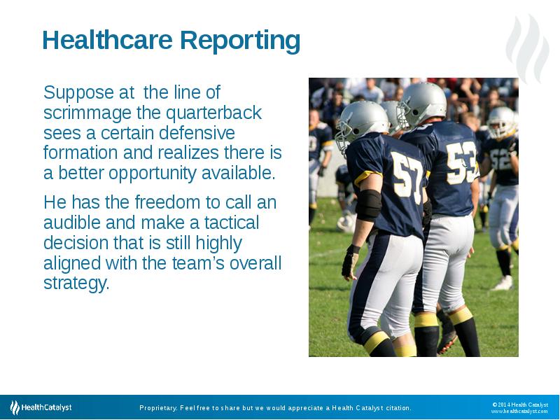 Healthcare Reporting
 Suppose at the line of scrimmage the quarterback sees Healthcare Reporting
 Suppose at the line of scrimmage the quarterback sees