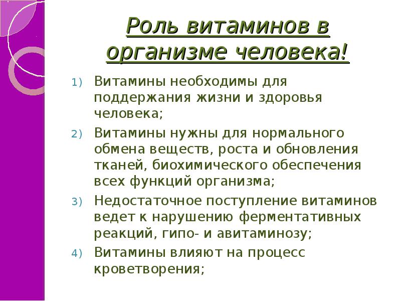 Витамины виды и их роль в организме человека презентация