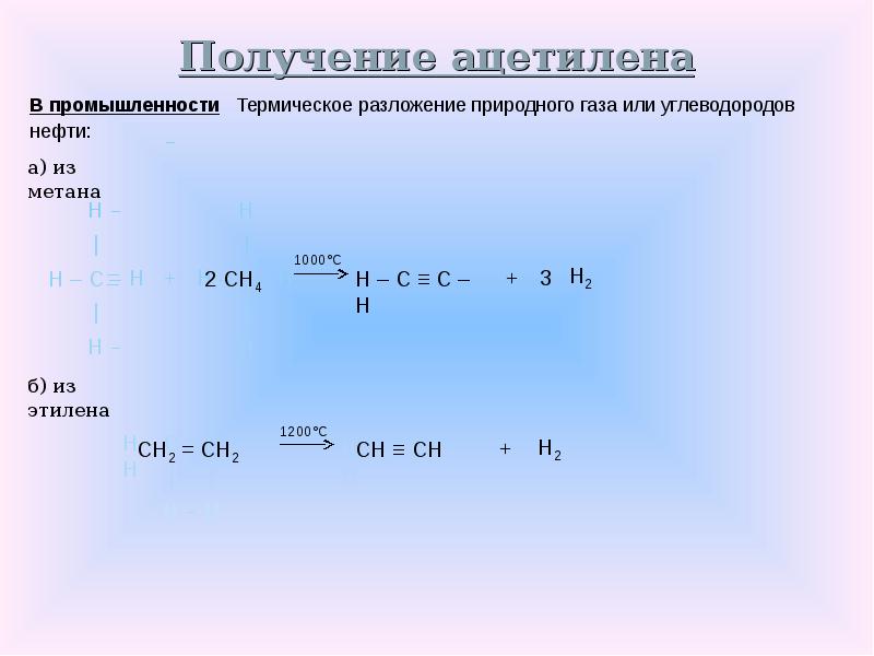 Ацетилен реагирует с метаном. Термическое разложение ацетилена. Получение ацетилена в промышленности. Термическое разложение природного газа. Разложение углеводородов.