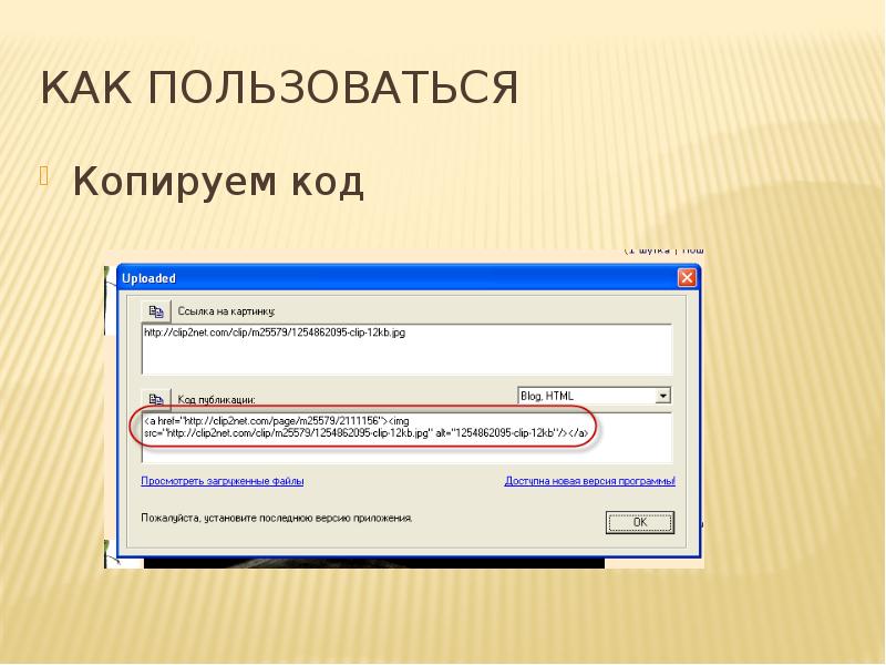 Как пользоваться. Код копирования. Код для презентации. Копировать код вставки.