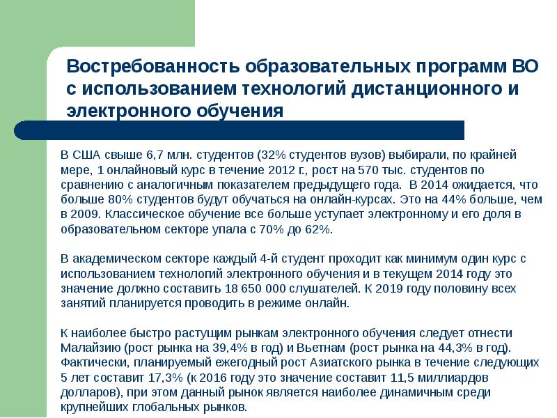 Программы электронного обучения. Изучение электронного роста. Мнение о востребованности дистационногообучению. Электронное обучение должно заканчиваться ответ. В течение курса обучения.