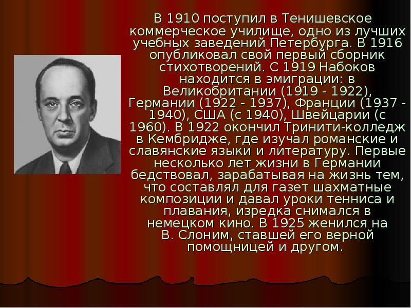 Набоков презентация к уроку литературы 11 класс