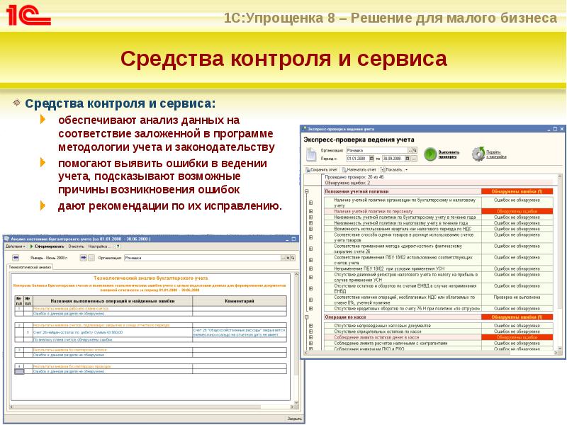 Средства контроля и сервиса
Средства контроля и сервиса:
обеспечивают анализ данных Средства контроля и сервиса
Средства контроля и сервиса:
обеспечивают анализ данных