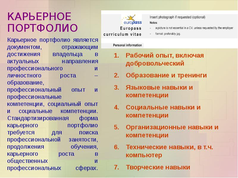 Портфолио карьерного продвижения образец