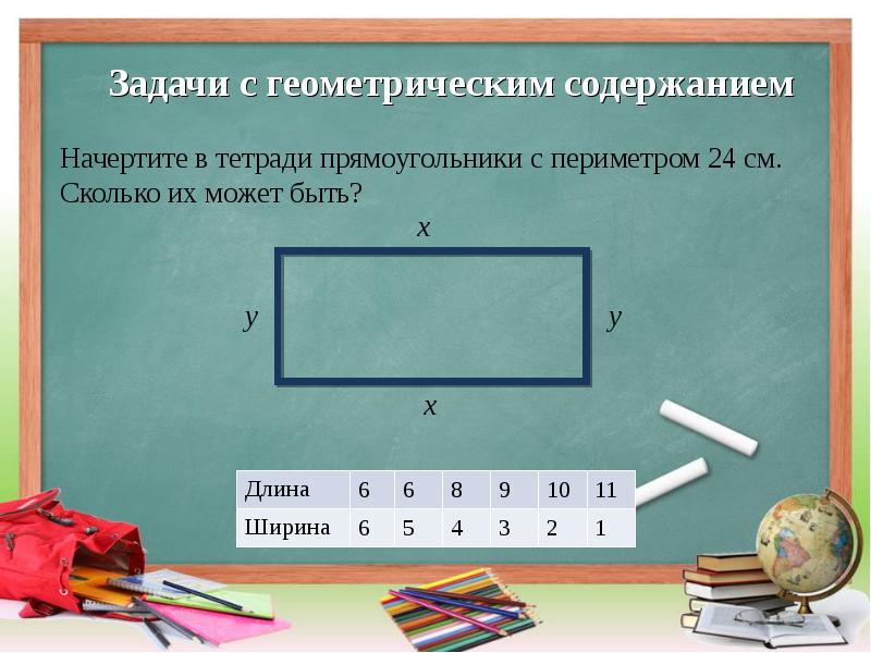 Прямоугольник имеет длины. Задачи с геометрическим содержанием. Прямоугольник с периметром 24 см. Решение задач геометрического содержания. Задачи с геометрическим содержанием 5 класс математика.