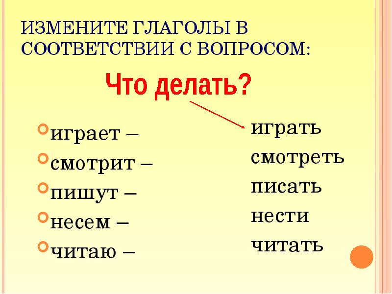 Вопрос повелительной форме глагола. Глаголы в повелительной форме отвечают на вопрос. Измените глаголы по вопросам. Записать 10 глаголов с вопросами.