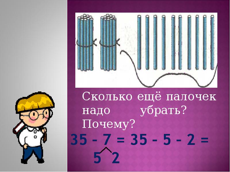 Количество палочек. Вычисление вида 35-7. «Приём вычисления для случаев вида 35 - 7. Прием вычисления вида 35-7 презентация. Случаи вида 35-7.