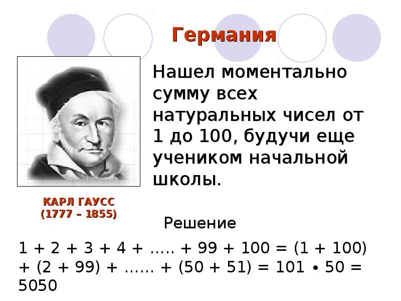 Ответ сумма найденных натуральных чисел. Карл Гаусс от 1 до 100. Метод Карл Гаусс от 1 до 100. Формула Гаусса сумма чисел от 1 до 100. Карл Гаусс сумма чисел от 1 до 100.