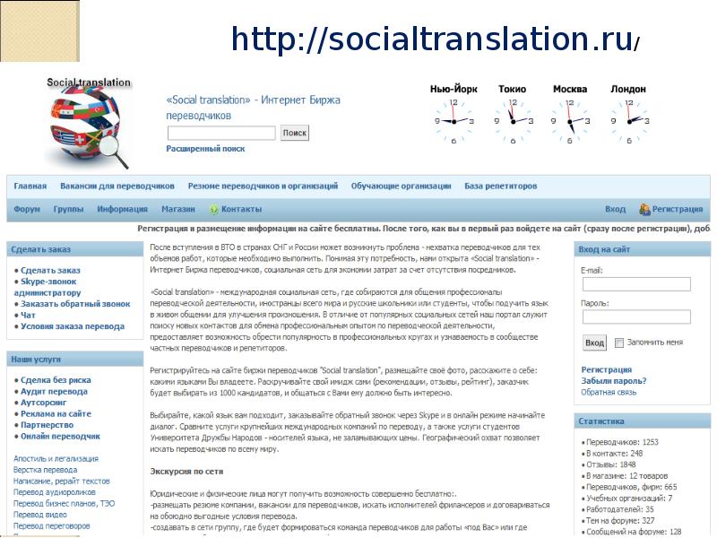 Интернет ресурсы Переводчика. Social перевод.