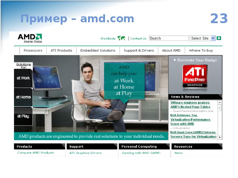 Products amd. Корпоративный веб-сайт на 100. Real solutions. Embedded products.