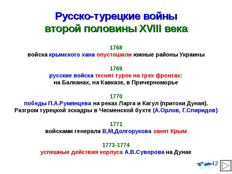 Русско турецкие войны 18 века презентация