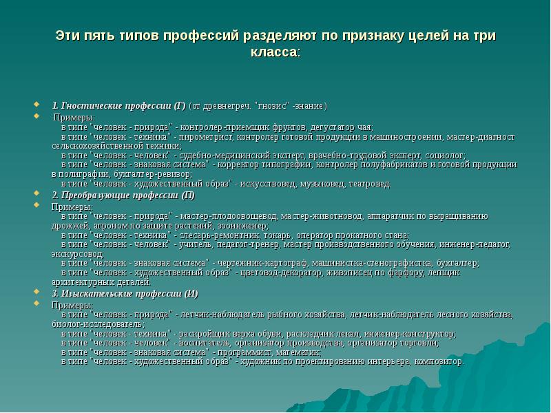 Презентация на тему классификация профессий 8 класс презентация