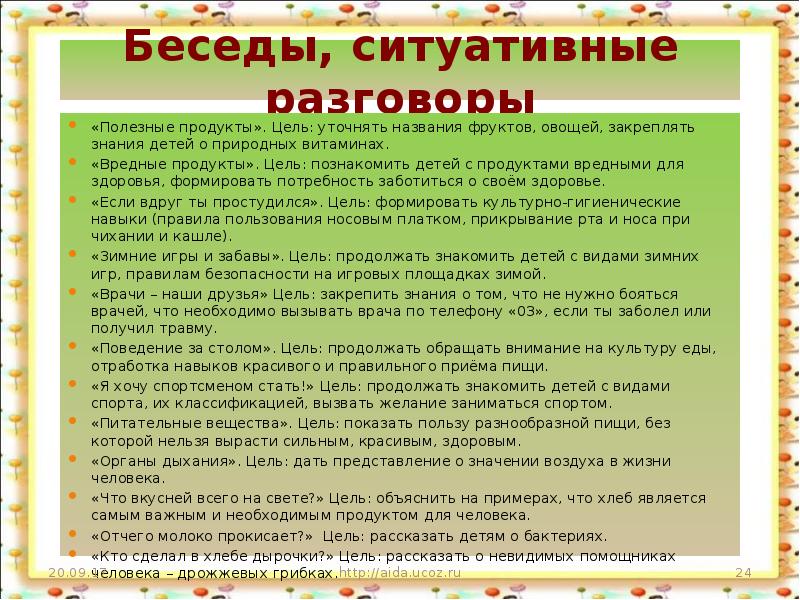 Цели беседы с детьми. Ситуативные беседы. Цель беседы. Темы бесед о здоровье.