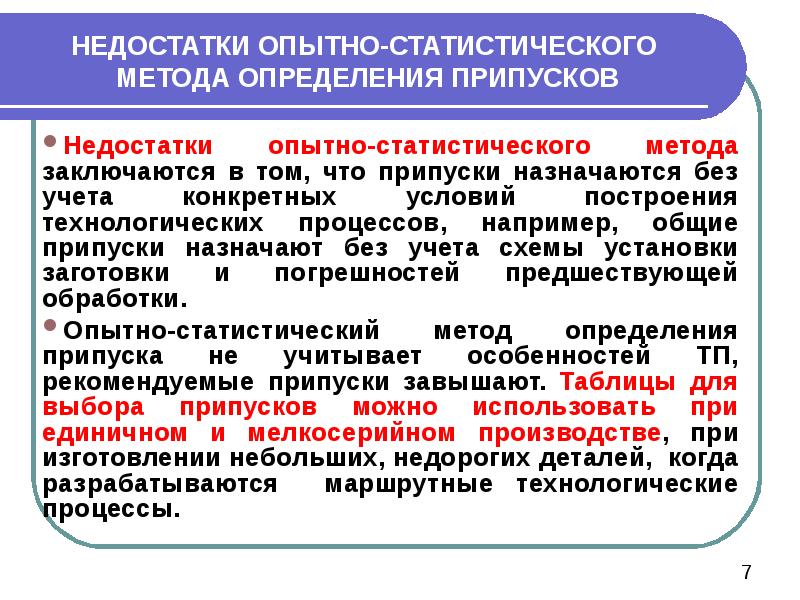 НЕДОСТАТКИ ОПЫТНО-СТАТИСТИЧЕСКОГО МЕТОДА ОПРЕДЕЛЕНИЯ ПРИПУСКОВ Недостатки опытно-статистического метода заключаются в том,