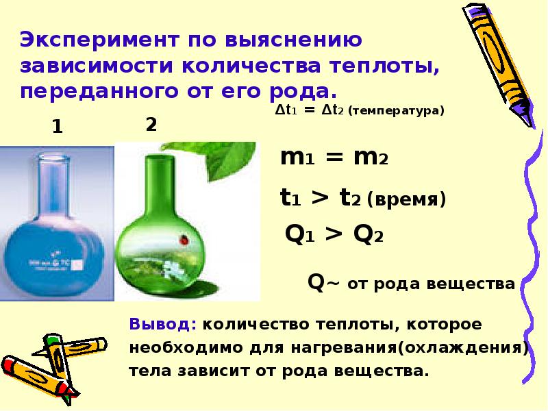 Какая единица количества теплоты. Как зависит количество теплоты от рода вещества. Количество теплоты единицы количества теплоты. Эксперименты на зависимость количества теплоты. Количество теплоты единицы количества теплоты опыт.