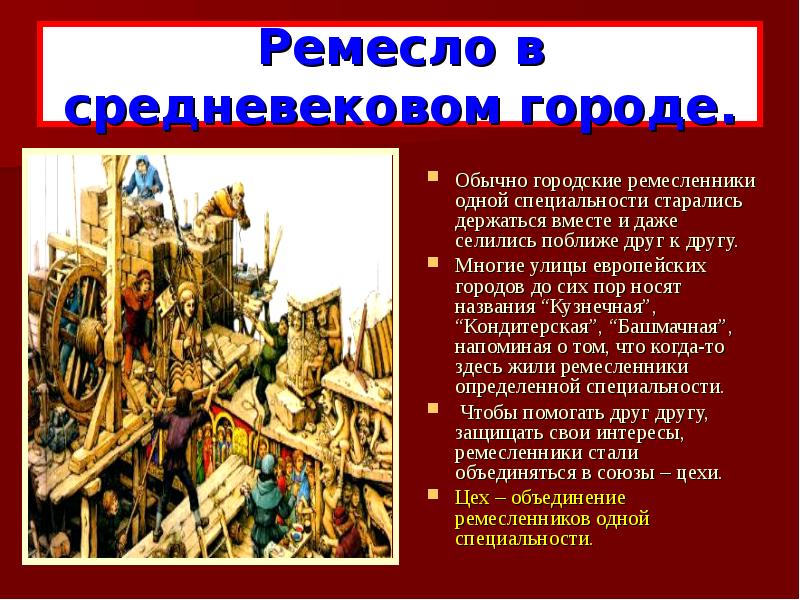 Формирование средневековых городов городское ремесло презентация