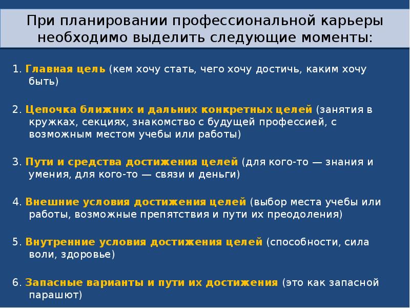 Назовите структурные компоненты плана профессиональной карьеры