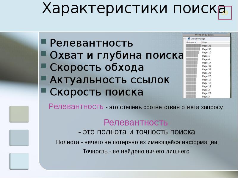 Ищут характеристики. Скорость поиска информации. Пертинентность поисковых запросов степени. Полнота поиска. Нерелевантный запрос.