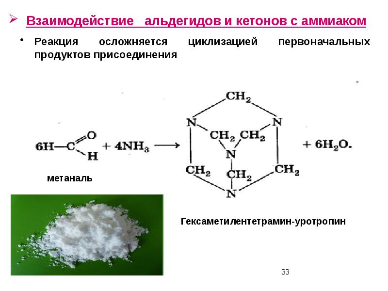 Формальдегид и аммиак. Гексаметилентетрамин реакции подлинности. Взаимодействие формальдегида с аммиаком. Гексаметилентетрамин качественные реакции. Реакция альдегидов с аммиаком.