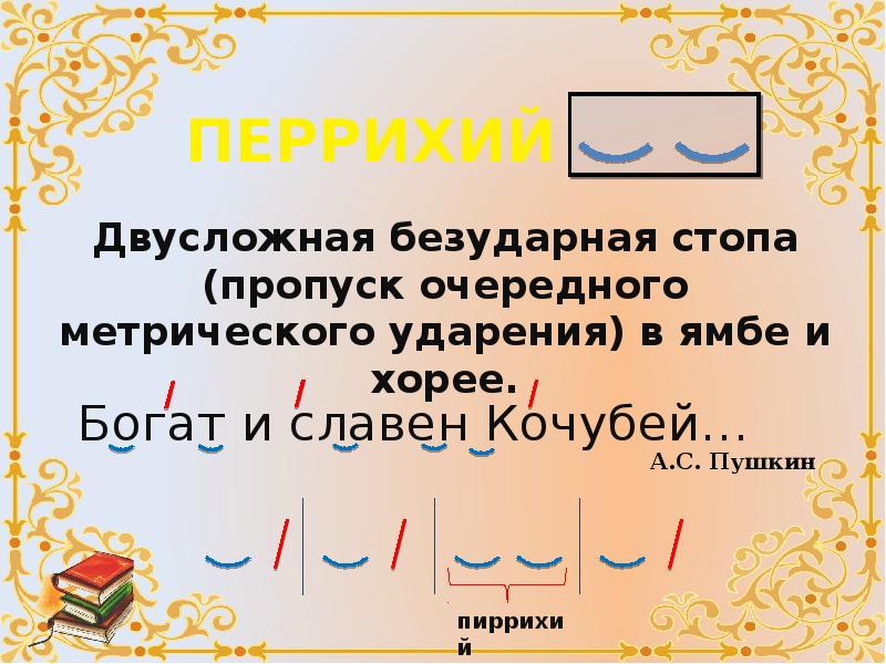 Арабское стихосложение 4. Пиррихий. Двусложная безударная стопа. Пиррихий это стихотворный размер. Ямб с пиррихием.