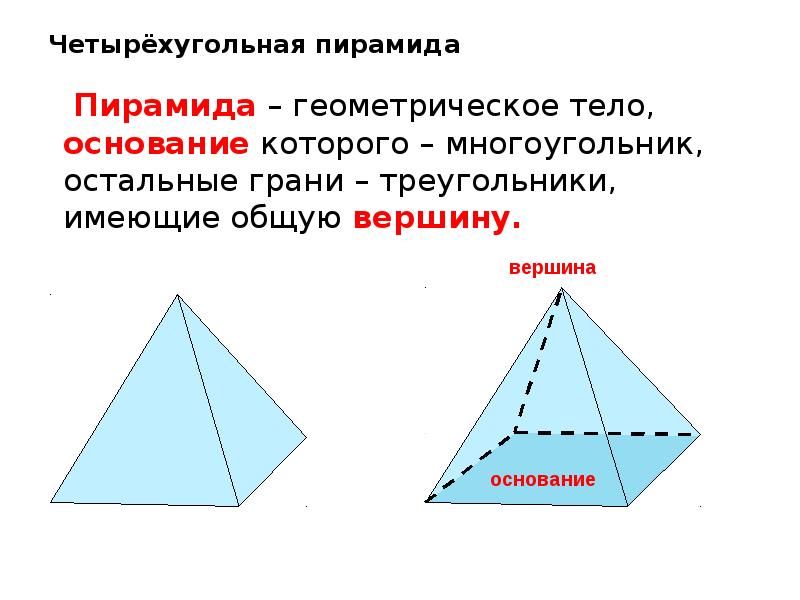 Треугольники имеющие общую вершину. Пирамида геометрическое тело. Грань треугольника. Пирамида геометрия 4 угольная. Тетраэдр и пирамида отличия.