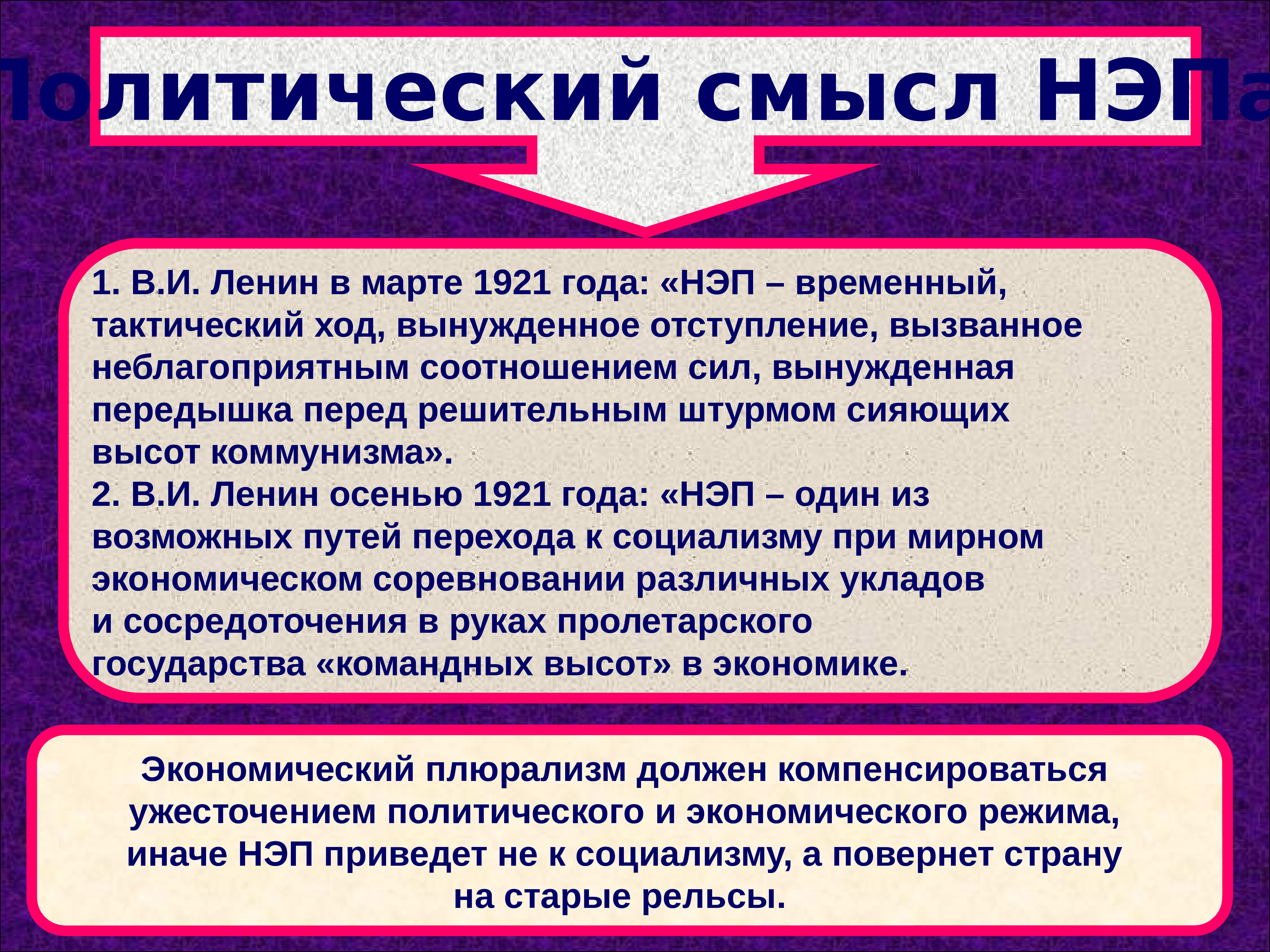 В чем заключалась политическая политика. Политический смысл НЭПА. Новая экономическая политика НЭП. НЭП презентация. Новая экономическая политика Ленина.