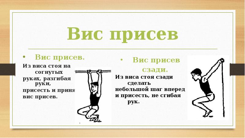 Вис 7 класс. ВИС присев. ВИС стоя на согнутых руках. ВИС на согнутых руках. ВИС лежа ВИС присев.