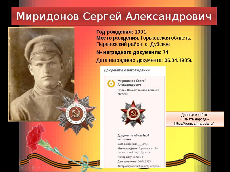 Информация об участниках великой отечественной