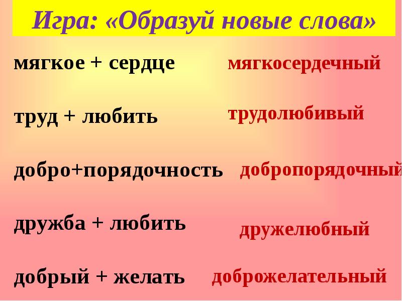 Значение слова конспект. Игра образуй слова. Доброжелательный образовано от слова добро. Дружелюбный слово. Лучик солнца доброта- игровой час по русскому языку.