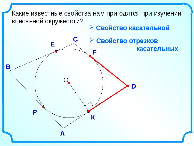 Презентация по геометрии 8 класс вписанная окружность