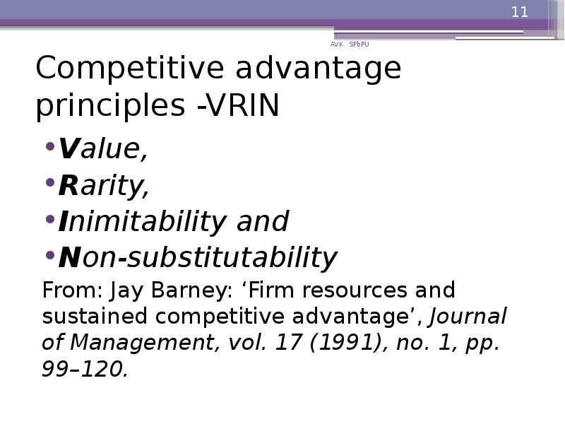 Competitive advantage principles -VRIN
Value,
Rarity,
Inimitability and
Competitive advantage principles -VRIN
Value,
Rarity,
Inimitability and