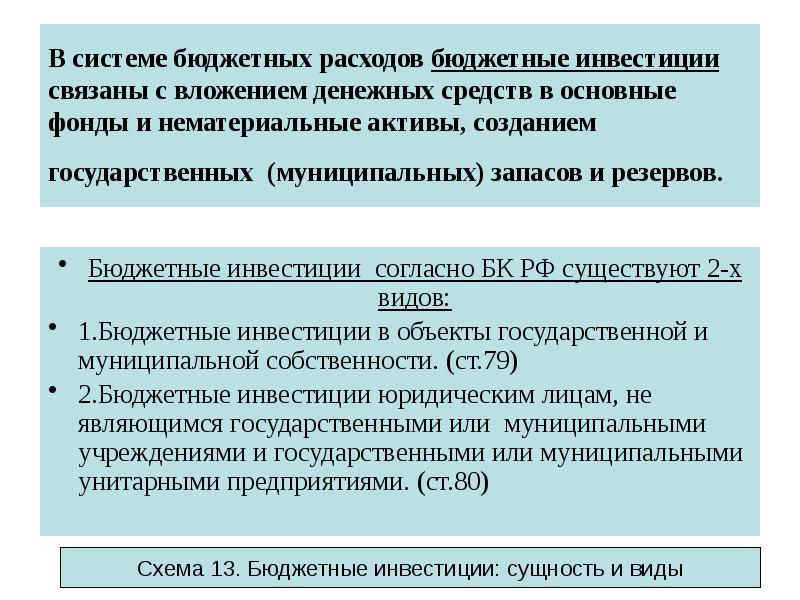 В системе бюджетных расходов бюджетные инвестиции связаны с вложением денежных средств