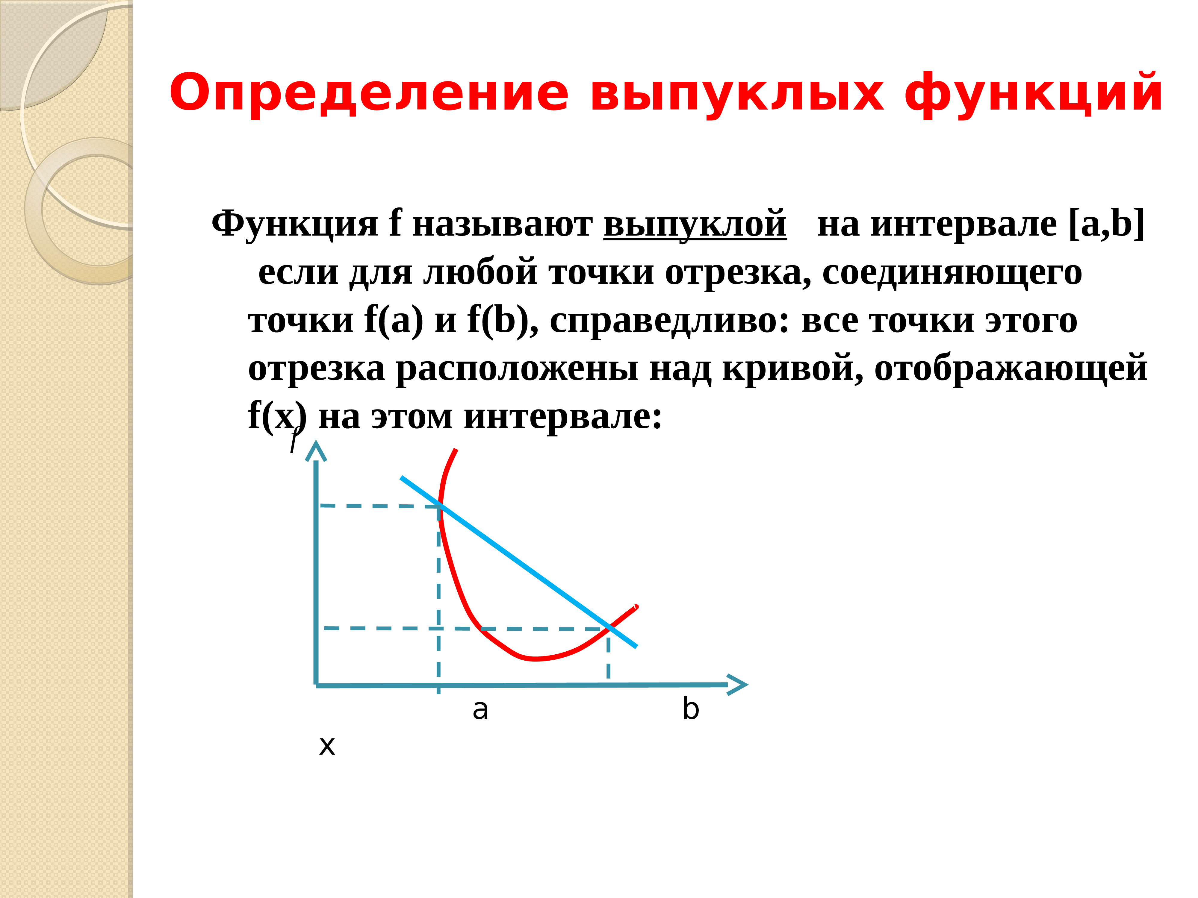 Определенная функция. Выпуклость функции. Определить выпуклость функции. Выпуклая функция. Определение выпуклой функции.