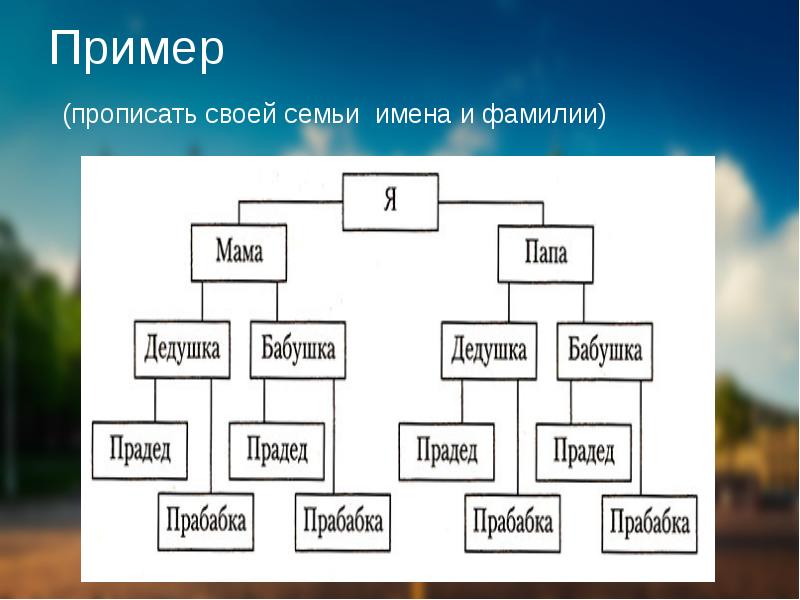 Пример  (прописать своей семьи имена и фамилии)