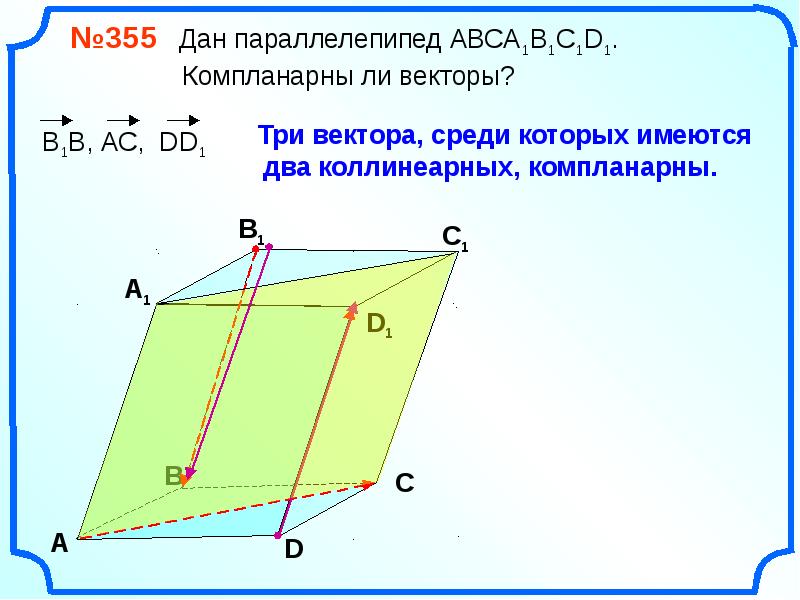 Компланарные векторы правило параллелепипеда 11 класс презентация атанасян