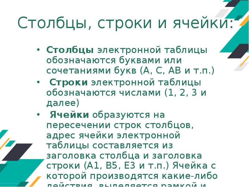 Возможности динамических (электронных) таблиц