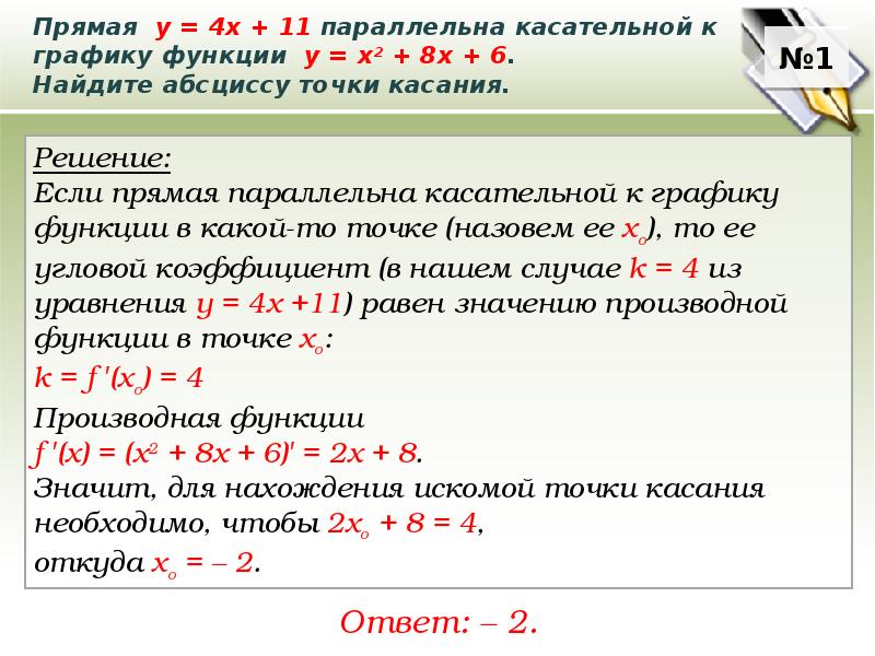 Абсцисса точки прямой. Прямая параллельна касательной к графику функции Найдите а. Найдите абсциссу точки касания. Прямая параллельна касательной к графику. Прямая параллельна касательной к графику функции.