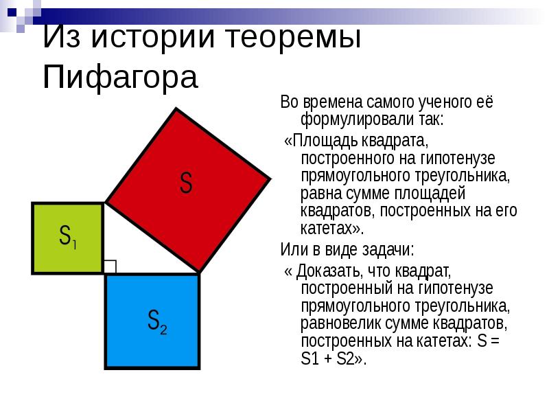 Теорема пифагора квадрат. Площадь квадрата построенного на гипотенузе прямоугольного. Теорема Пифагора площадь. Квадрат построенный на гипотенузе прямоугольного треугольника. Теорема Пифагора площадь квадрата.