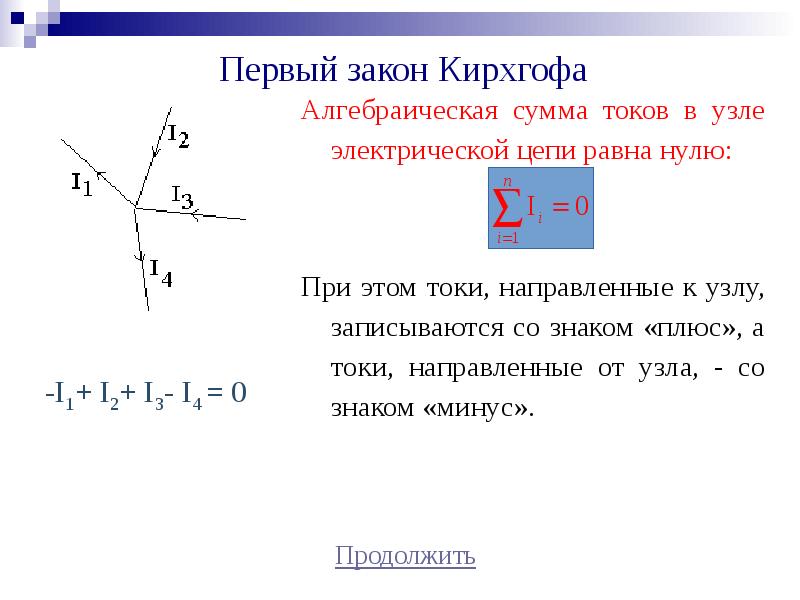 Первый закон кирхгофа для магнитной цепи