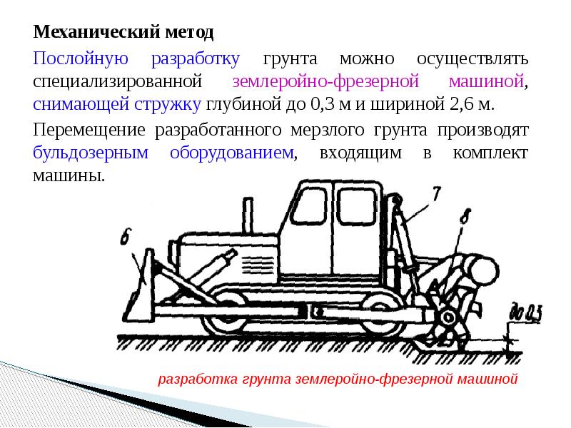 Механический метод. Механический метод разработки грунта. Землеройно-фрезерные машины. Способы производства земляных работ. Способы разработки грунта.