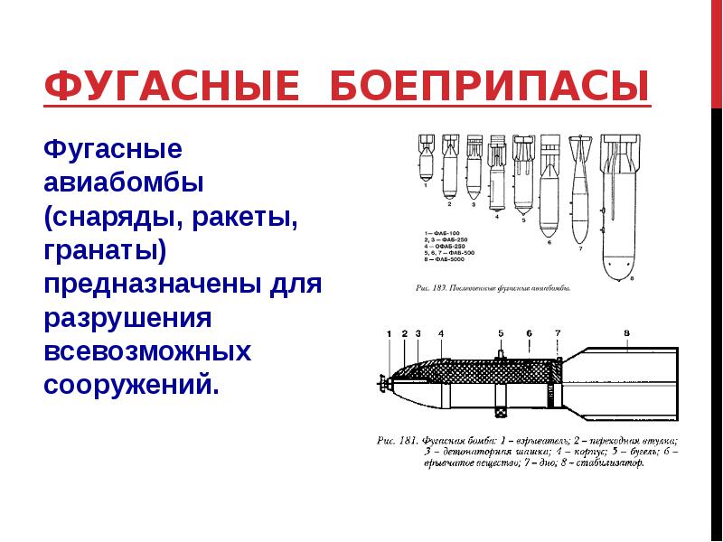 Фугасные боеприпасы
Фугасные авиабомбы (снаряды, ракеты, гранаты) предназначены для разрушения всевозможных Фугасные боеприпасы
Фугасные авиабомбы (снаряды, ракеты, гранаты) предназначены для разрушения всевозможных