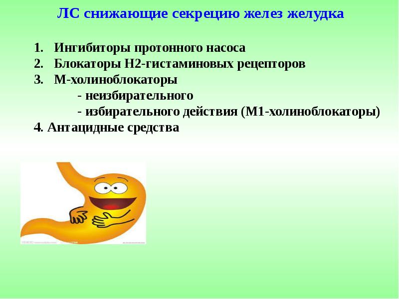 ЛС снижающие секрецию желез желудка Ингибиторы протонного насоса Блокаторы Н2-гистаминовых рецепторов