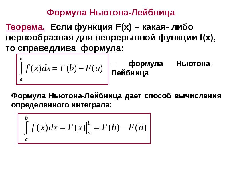 Смысл формулы ньютона лейбница. Формула Ньютона-Лейбница для определенного интеграла. Первообразная и теорема Ньютона Лейбница. Формула Ньютона Лейбница формулировка теоремы. Формула Ньютона Лейбница 11 класс.