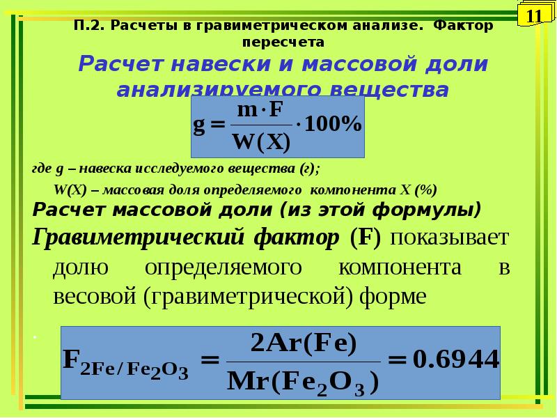 Формула расчета навески