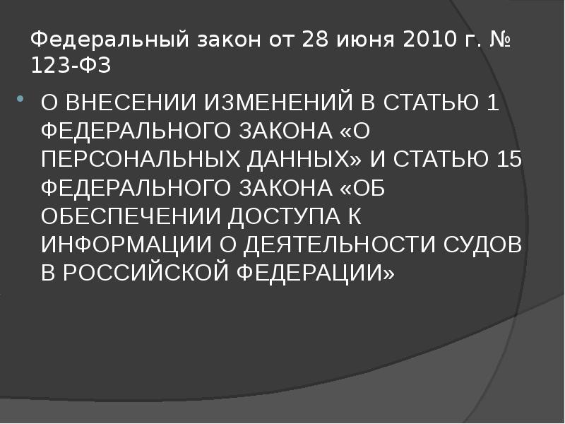 Федеральный закон от 28 июня 2010 г. № 123-ФЗ
Федеральный закон от 28 июня 2010 г. № 123-ФЗ